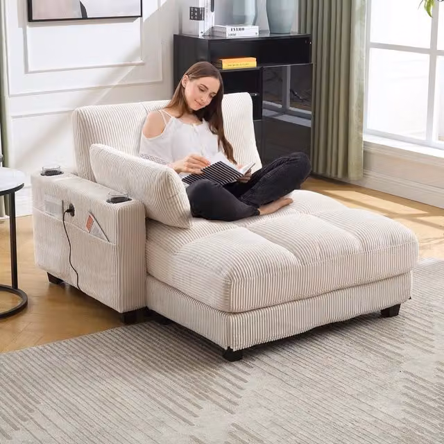 Poltrona relax imbottita ¨C Minimal ¨C Beige tessuto per soggiorno camera