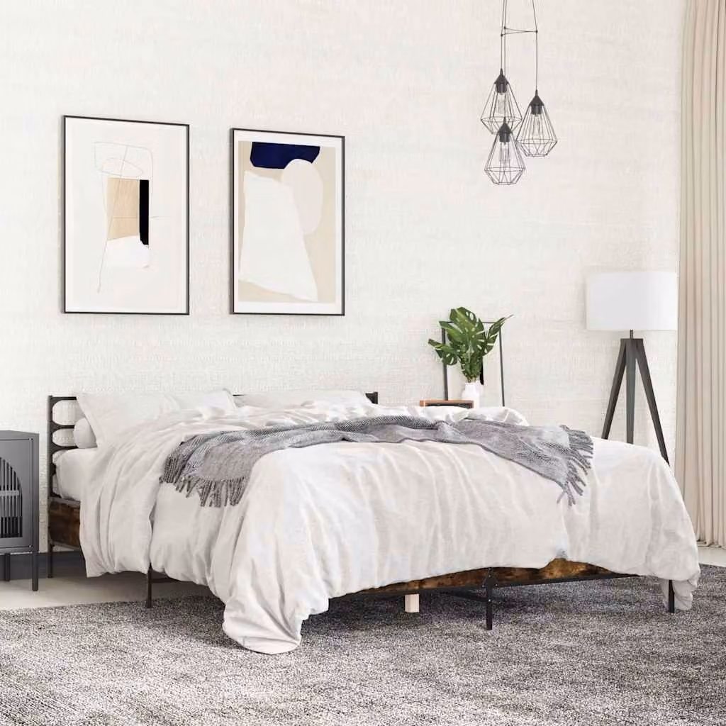 vidaXL Giroletto in Rovere Fumo e Metallo con Doghe in Legno, L/P/H: 150 x 200 x 203 cm