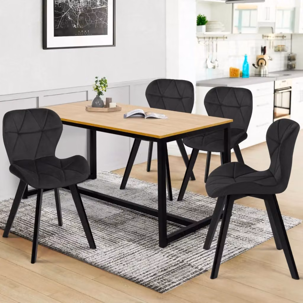 Set di 4 sedie ROBINE IDMarket in velluto nero con gambe nere per soggiorno e sala da pranzo – 2