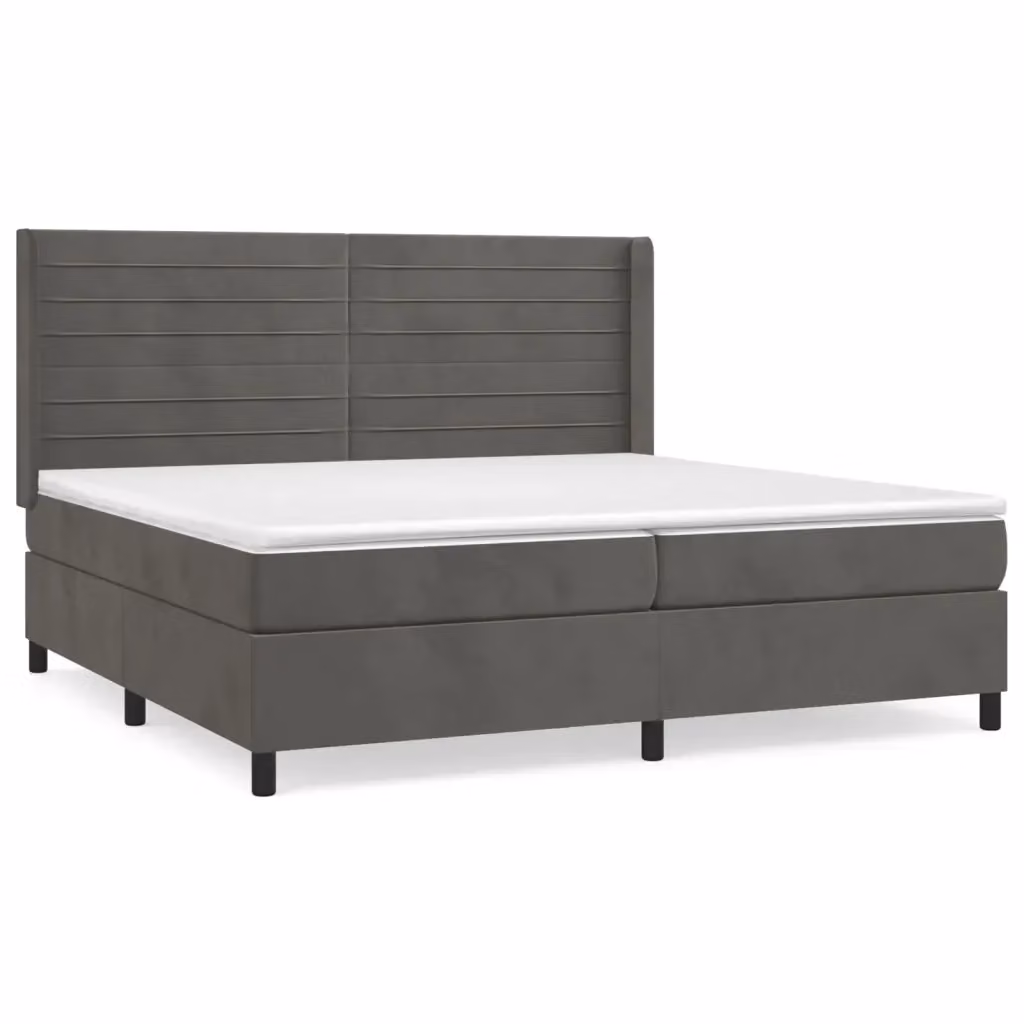 vidaXL Giroletto a Molle con Materasso Ibrido in Velluto Grigio Scuro L/P/H: 200 x 200 x 128 cm – 2