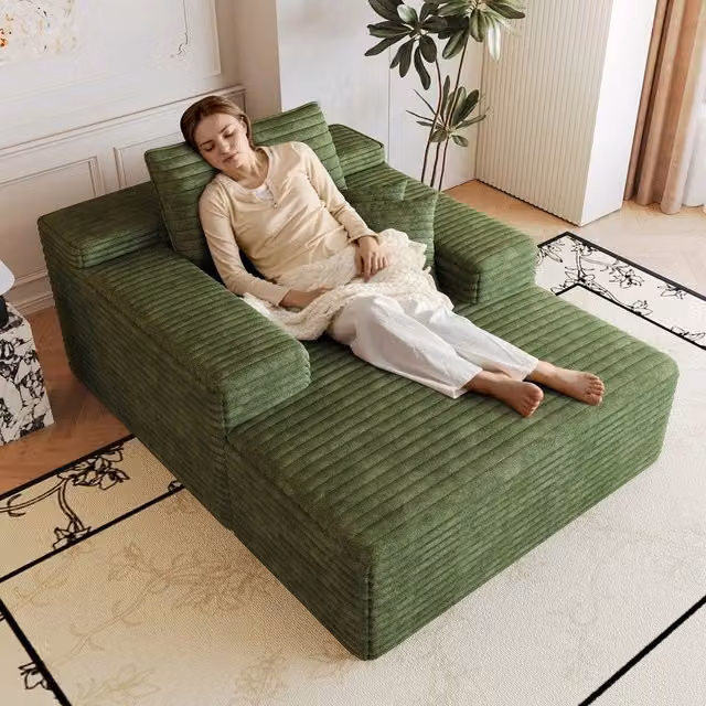 Divano Chaise Longue Modulare ¨C Minimal ¨C Verde in tessuto velluto, 115x159cm, senza montaggio