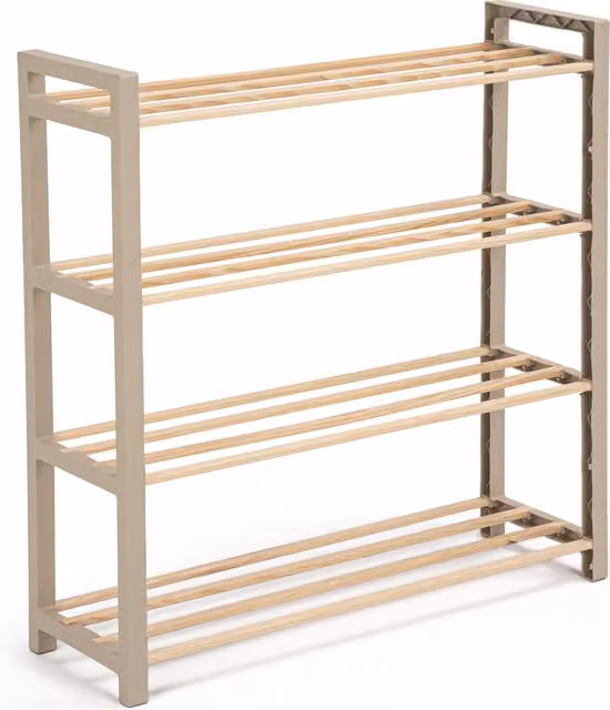 Scarpiera moderna in legno beige con 4 ripiani per 12 paia di scarpe L: 65 cm, P: 23 cm, H: 68 cm