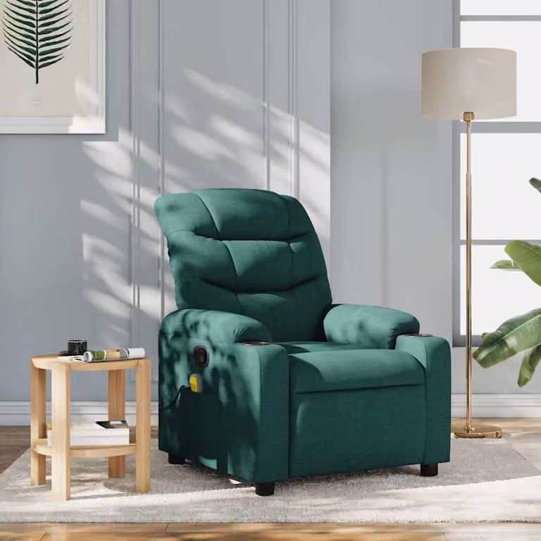 vidaXL Poltrona Reclinabile Relax in Tessuto Verde con Braccioli e Regolazione Manuale