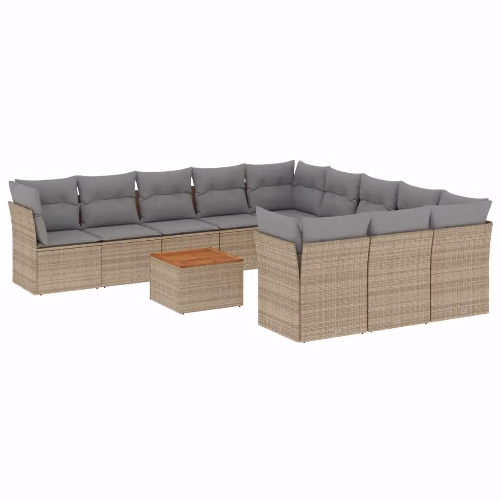 vidaXL Set Divano da Giardino a L in Polyrattan con Cuscini Beige e Grigio e Tavolino da Esterno – 2