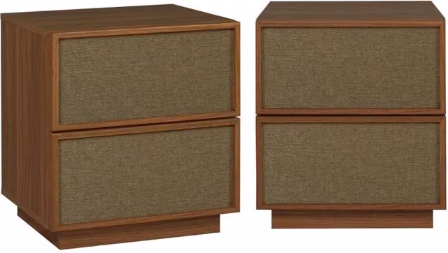 Set di 2 comodini moderni SWEEEK in legno e tessuto marrone con 2 cassetti