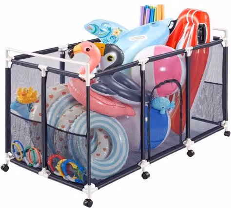 VEVOR Cestino Portaoggetti Galleggianti da Piscina, Contenitore Porta Galleggianti Giocattoli da Piscina 159 x 81,5 x 91,5 cm Organizer a Rotelle con Tasche Laterali, Cestino Telaio in Plastica