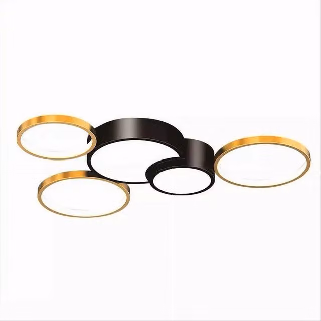 Plafoniera LED Trade Shop Moderna con 5 Cerchi Oro e Nero, Luce Bianca Fredda 6500K, 48W