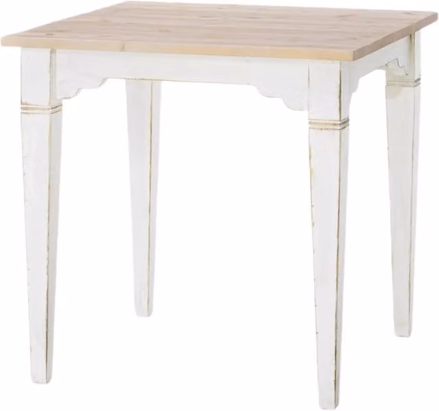 Tavolo quadrato in abete Mobili 2G con finitura shabby chic bianco consumato e piano naturale L: 80 cm, P: 80 cm, H: 78 cm