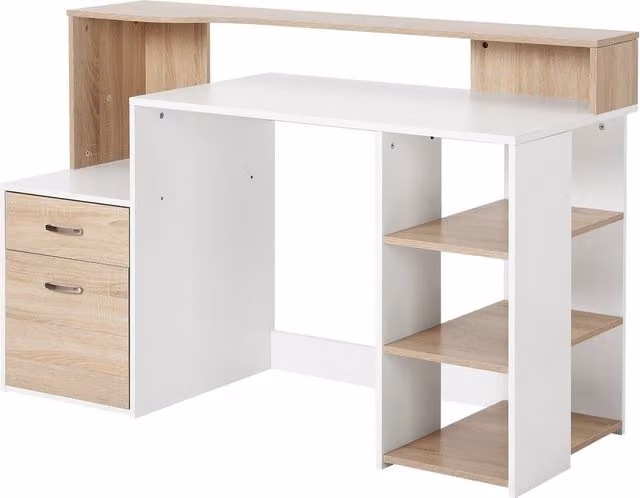 Scrivania per Computer Moderna HomCom in MDF Bianco L: 140 cm, P: 55 cm, H: 92 cm
