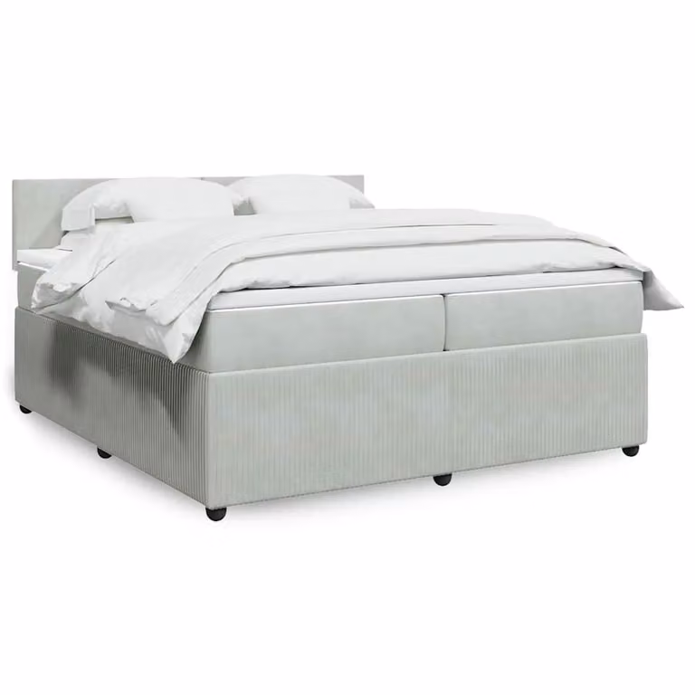 vidaXL Giroletto a Molle con Materasso Ibrido in Velluto Grigio e Bianco L/P/H: 200 x 200 x 100,5 cm