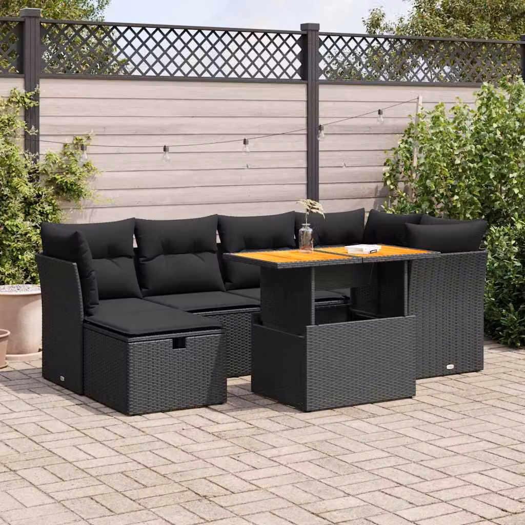Maison Exclusive - Set da giardino 7 pezzi con cuscini in polyrattan nero