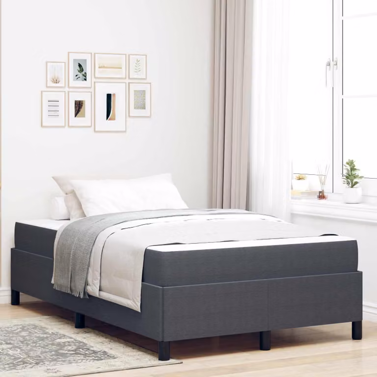 Struttura del letto moderna vidaXL in tessuto e legno, L/P/H: 120 x 200 x 193 cm, Grigio e Bianco