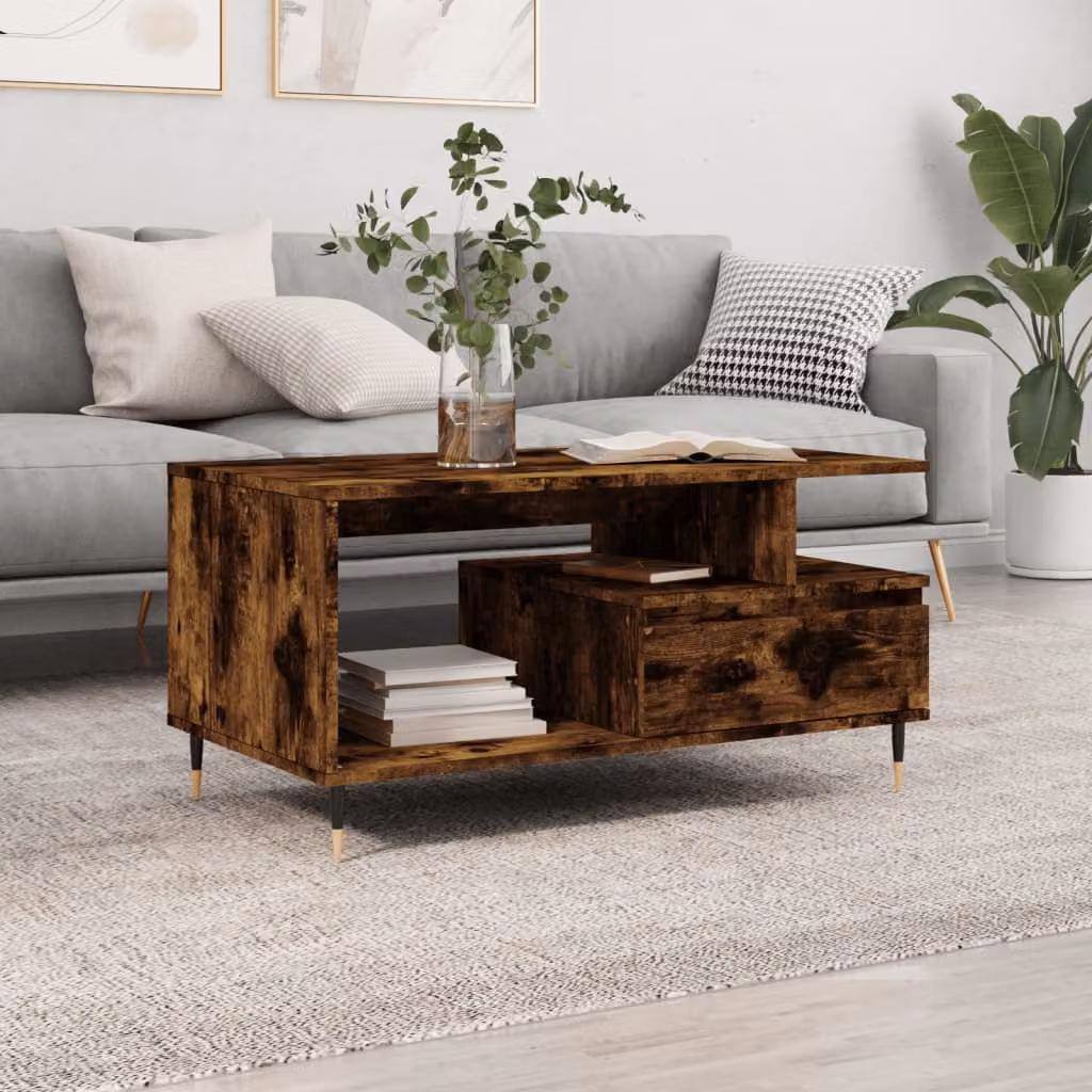 Tavolino da salotto moderno vidaXL in legno e metallo colore marrone, L: 90 cm, P: 49 cm, H: 45 cm