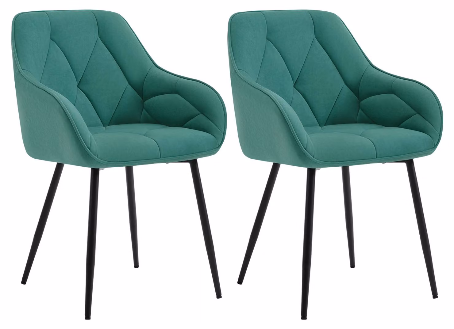 Set di 2 sedie da pranzo - Sedia da pranzo - Ergonomica - Imbottita - Con schienale e braccioli - Gambe in metallo - Tessuto velluto turchese