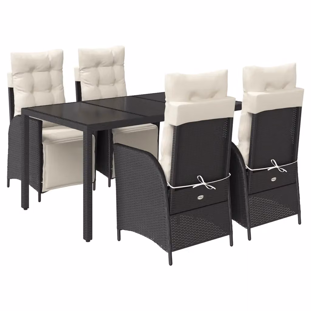 Set da Pranzo da Giardino vidaXL 5 pz in Polyrattan Nero con Piano in Vetro – 2