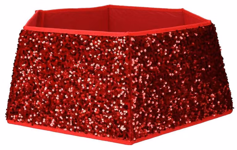 Copri base albero tessuto pieghevole rosso double face esagonale glitter cm Ø68xh25