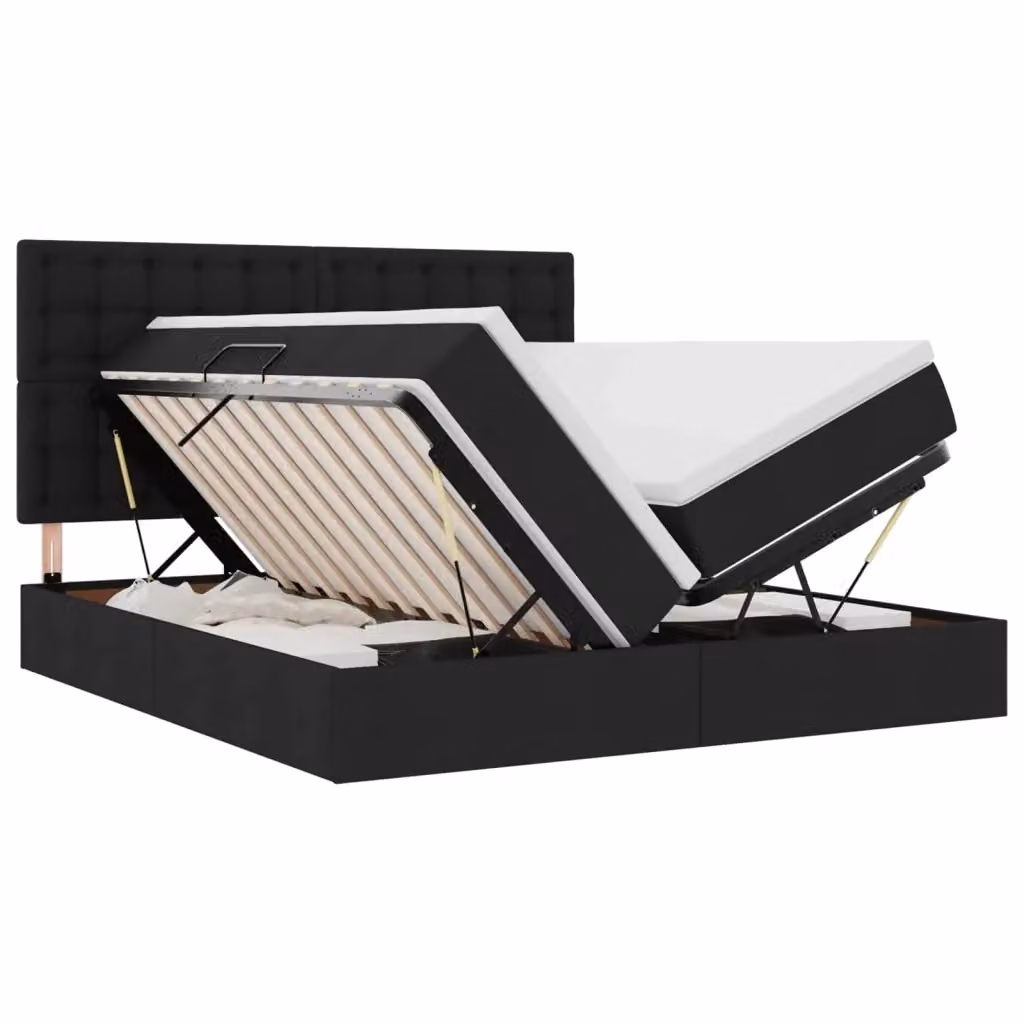 Letto con Contenitore vidaXL con Testiera in Tessuto Nero L/P: 200 x 200 cm – 2