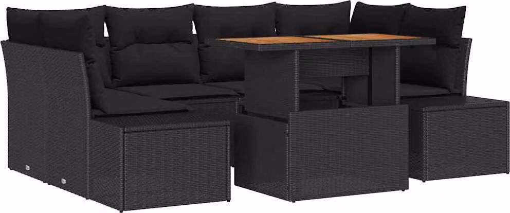 Set Divano da Giardino con archiviazione 7 pcs Nero Poly Rattan