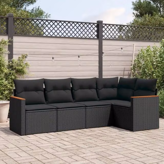Set Divani da Giardino 5 pz con Cuscini in Polyrattan Nero 3258345