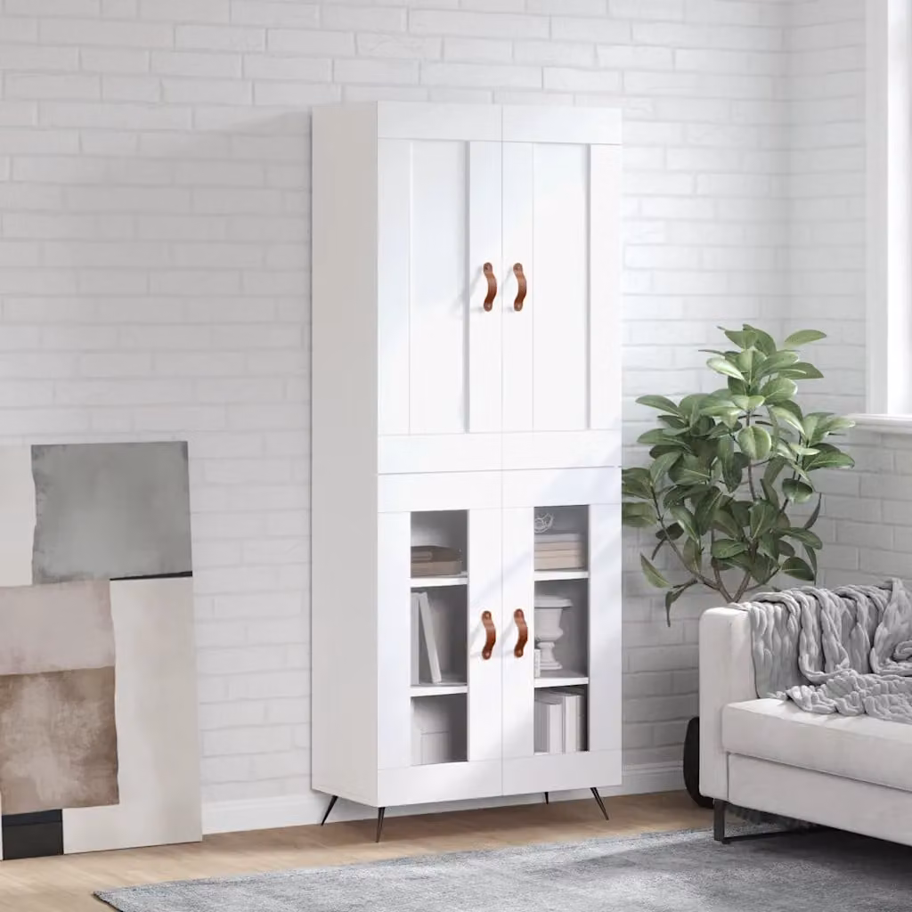 Credenza moderna vidaXL in legno e metallo bianca L: 69,5 cm, P: 34 cm, H: 180 cm