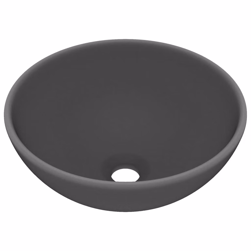 Lavandino Lusso Rotondo Grigio Scuro Opaco 32,5x14 cm Vetroceramica