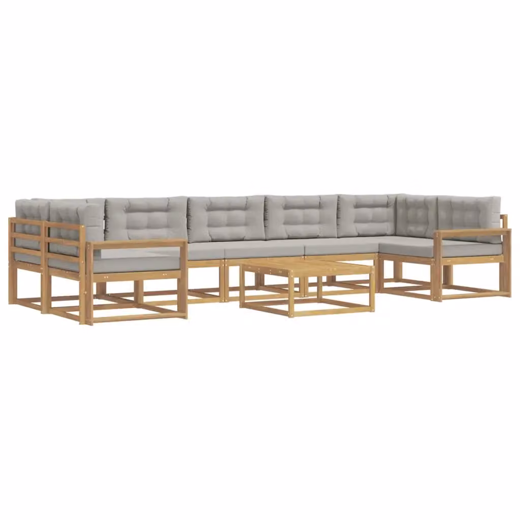 Set di divani da esterno a L con tavolino vidaXL in legno di acacia, bianco e grigio chiaro – 2