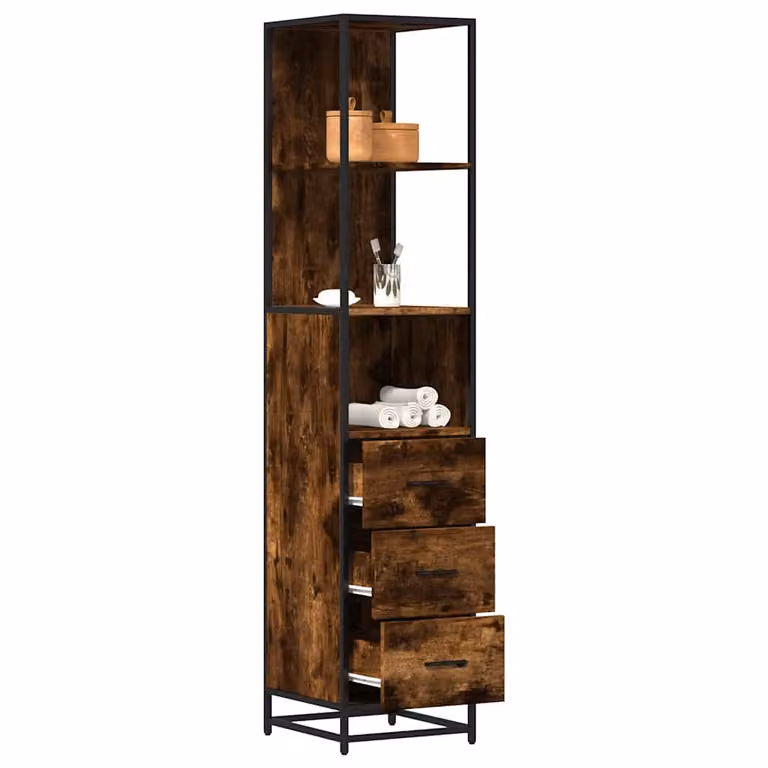 Armadietto da bagno vidaXL in stile industriale, colore marrone, con ante a cerniera e ripiani interni, L 35 cm x P 37,5 cm x H 166 cm