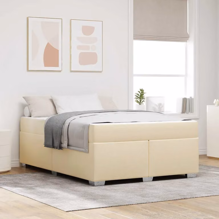 vidaXL Struttura letto con materasso beige in tessuto e legno con base a sollevamento L/P: 140 x 200 cm