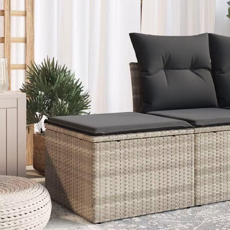 Sgabello da giardino moderno vidaXL in polyrattan con cuscino grigio L/P/H: 55 x 55 x 37 cm