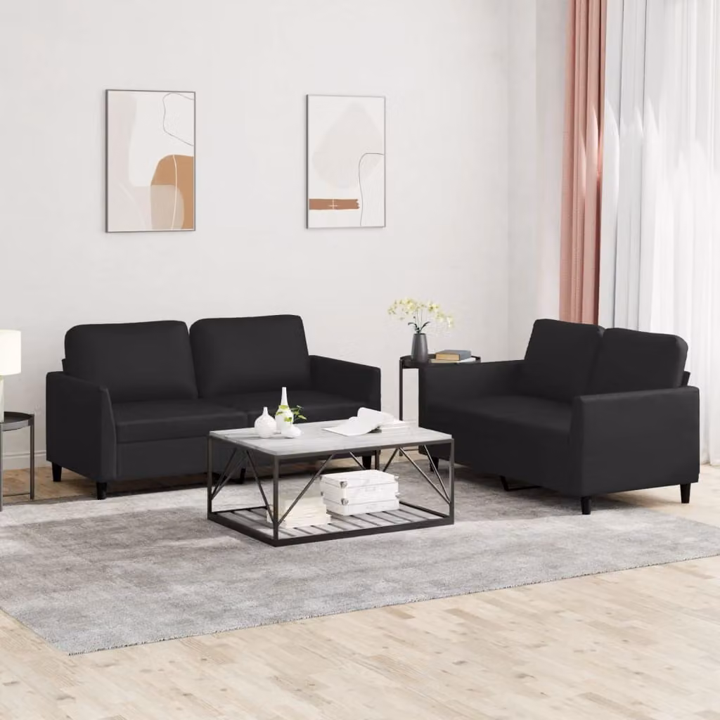 Maison Exclusive - Set divano a 2 posti con cuscini, in ecopelle nera