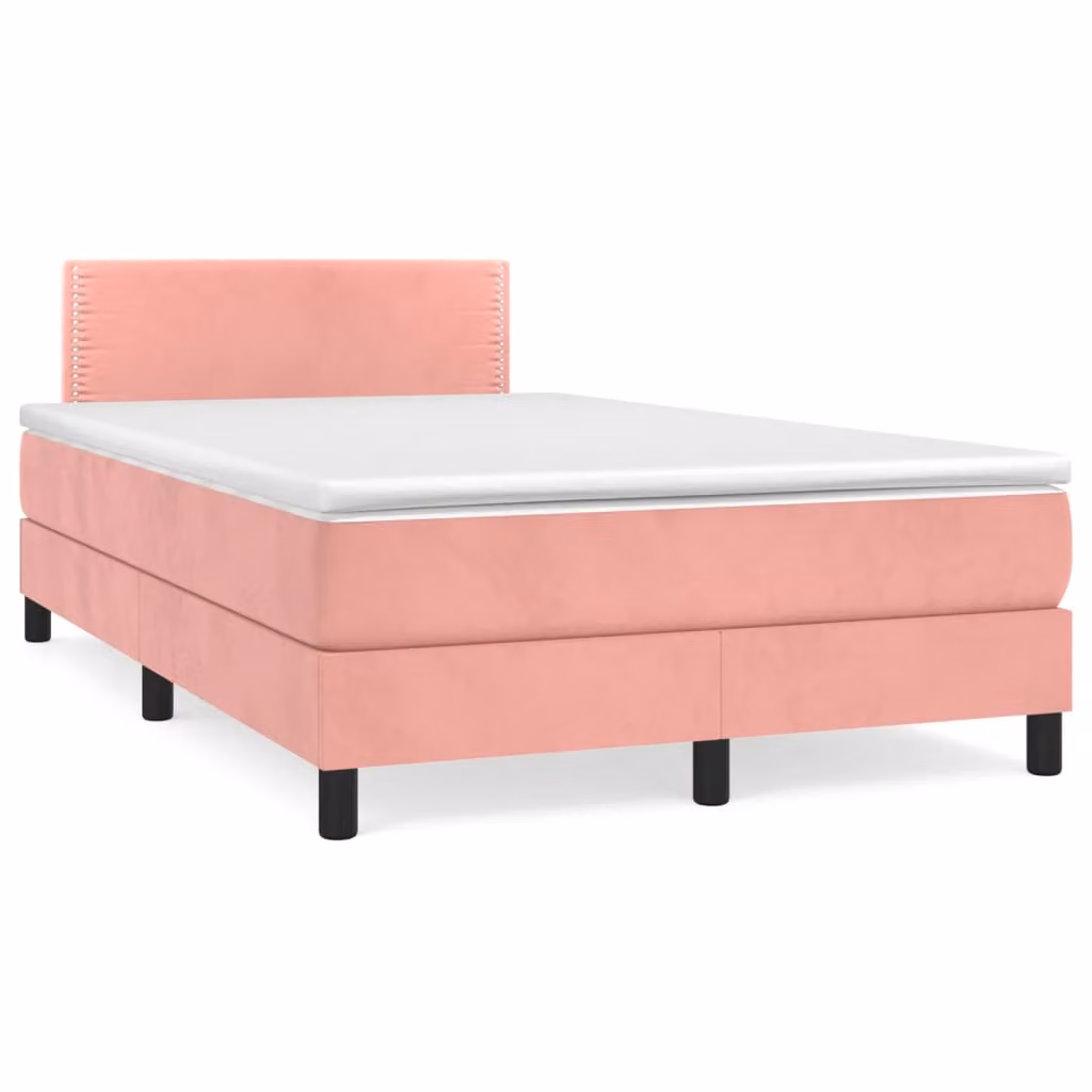 vidaXL Letto con Giroletto a Molle e Materasso in Velluto Rosa e Bianco L/P/H: 120 x 200 cm