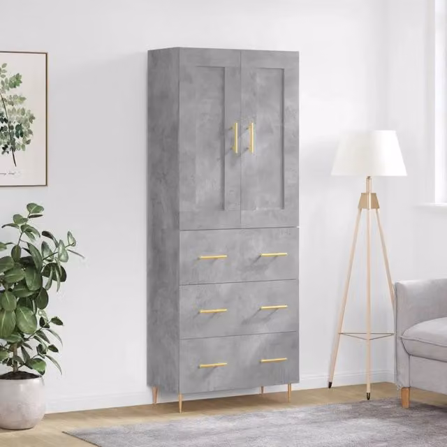 Credenza moderna vidaXL in legno e metallo grigio L: 69,5 cm, P: 34 cm, H: 180 cm