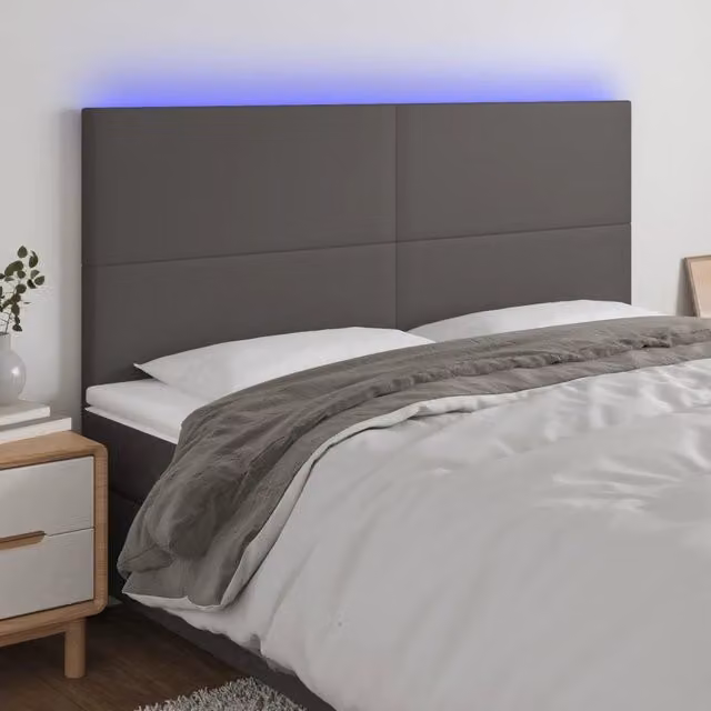 Testiera con LED Design Mania in similpelle grigia con porta USB, L: 180 cm, P: 5 cm, H: 118/128 cm