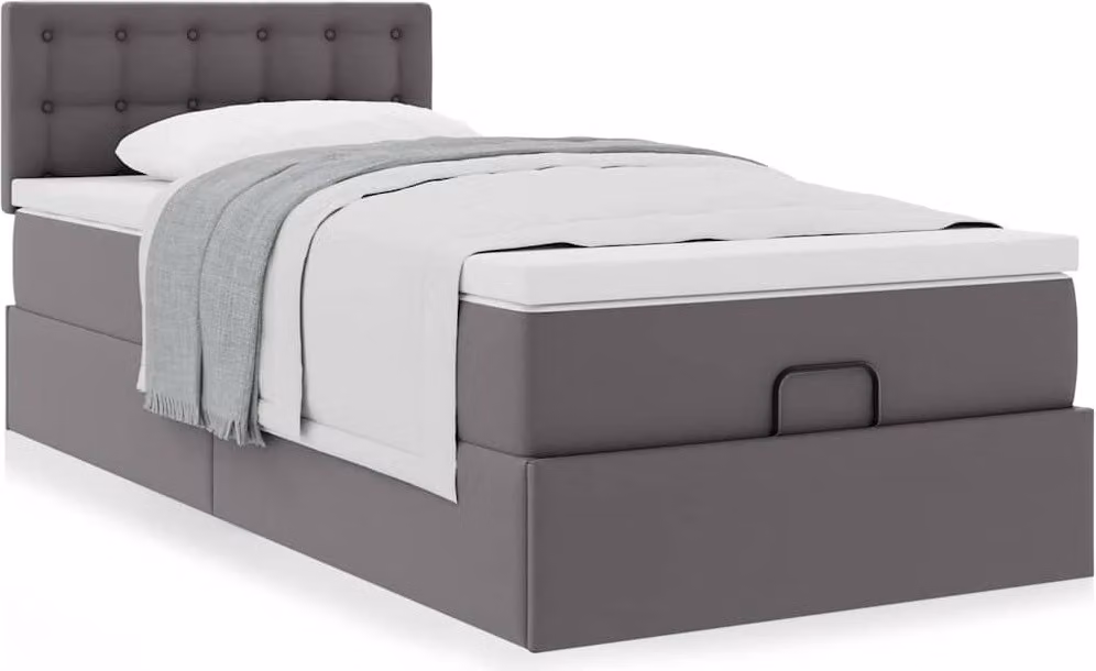 Letto Pouf con Materasso Grigio 90x190 cm Pelle finta