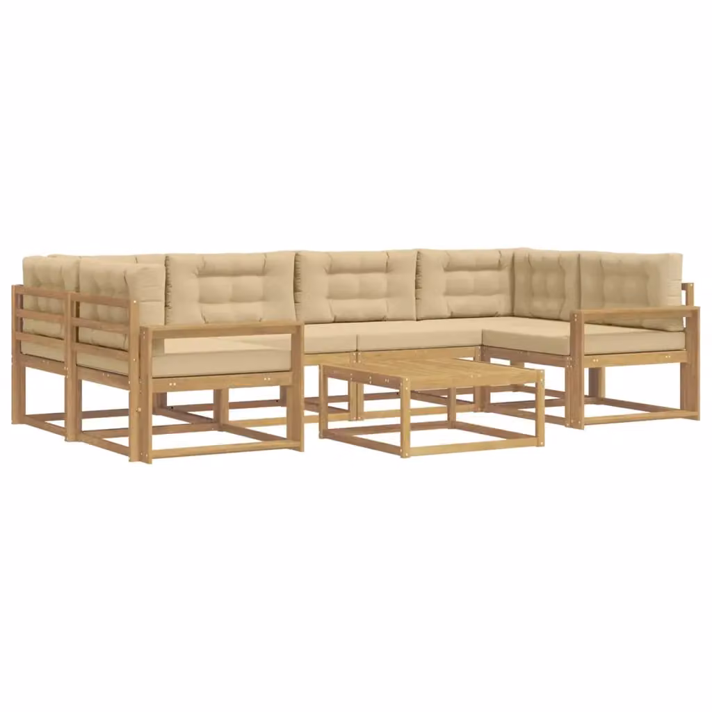 Set di divani da esterno a L con tavolino vidaXL in legno di acacia, Bianco e Beige – 2