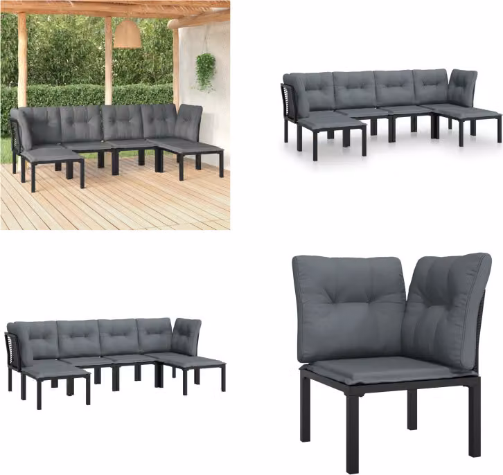 vidaXL Set da salotto da giardino 6 pezzi in poly rattan nero e grigio - Set da salotto da giardino - Set da salotto - Set di mobili da giardino