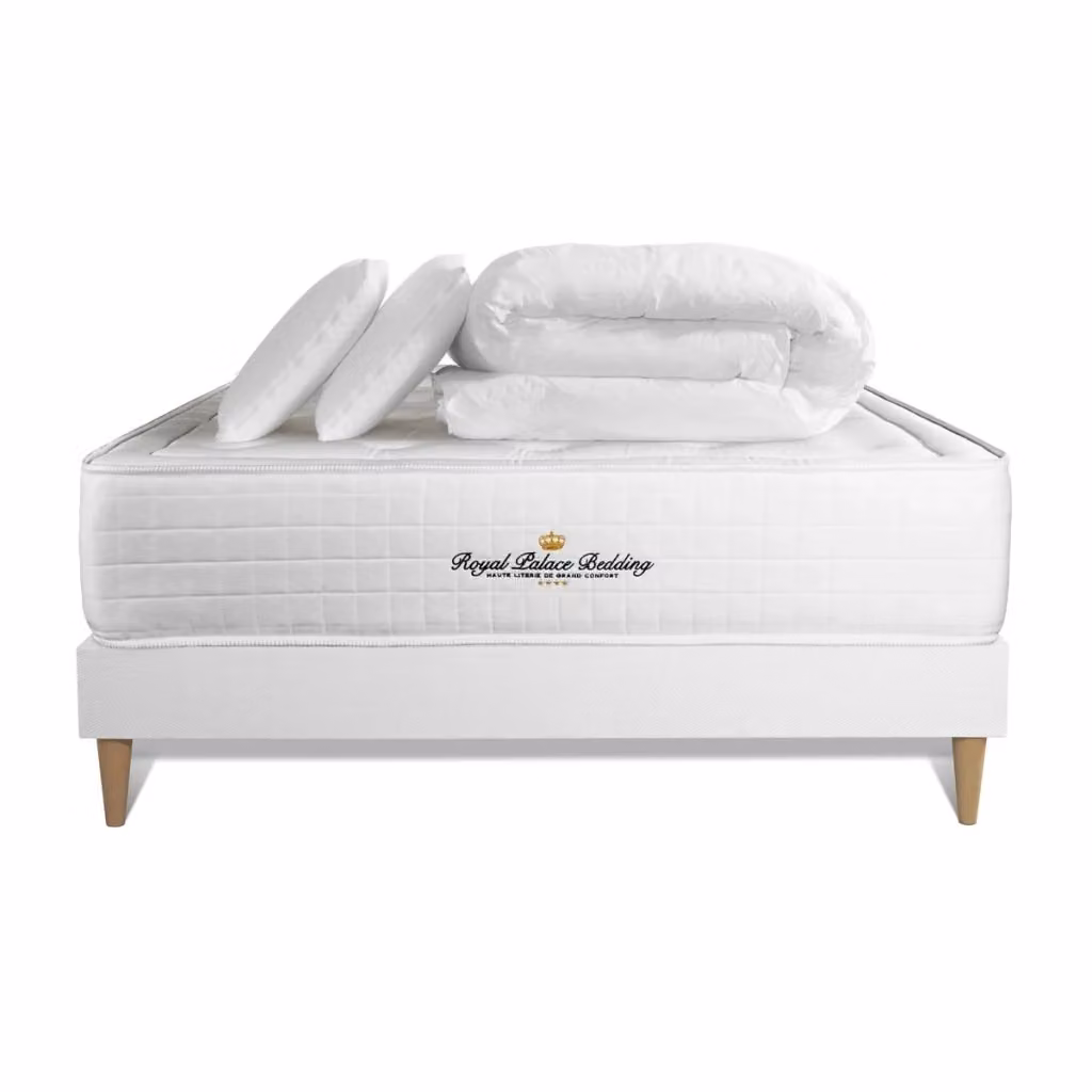 Set letto completo Buckingham Royal Palace Bedding bianco con materasso 160x200 cm, box spring con doghe, 2 cuscini e piumino – 2