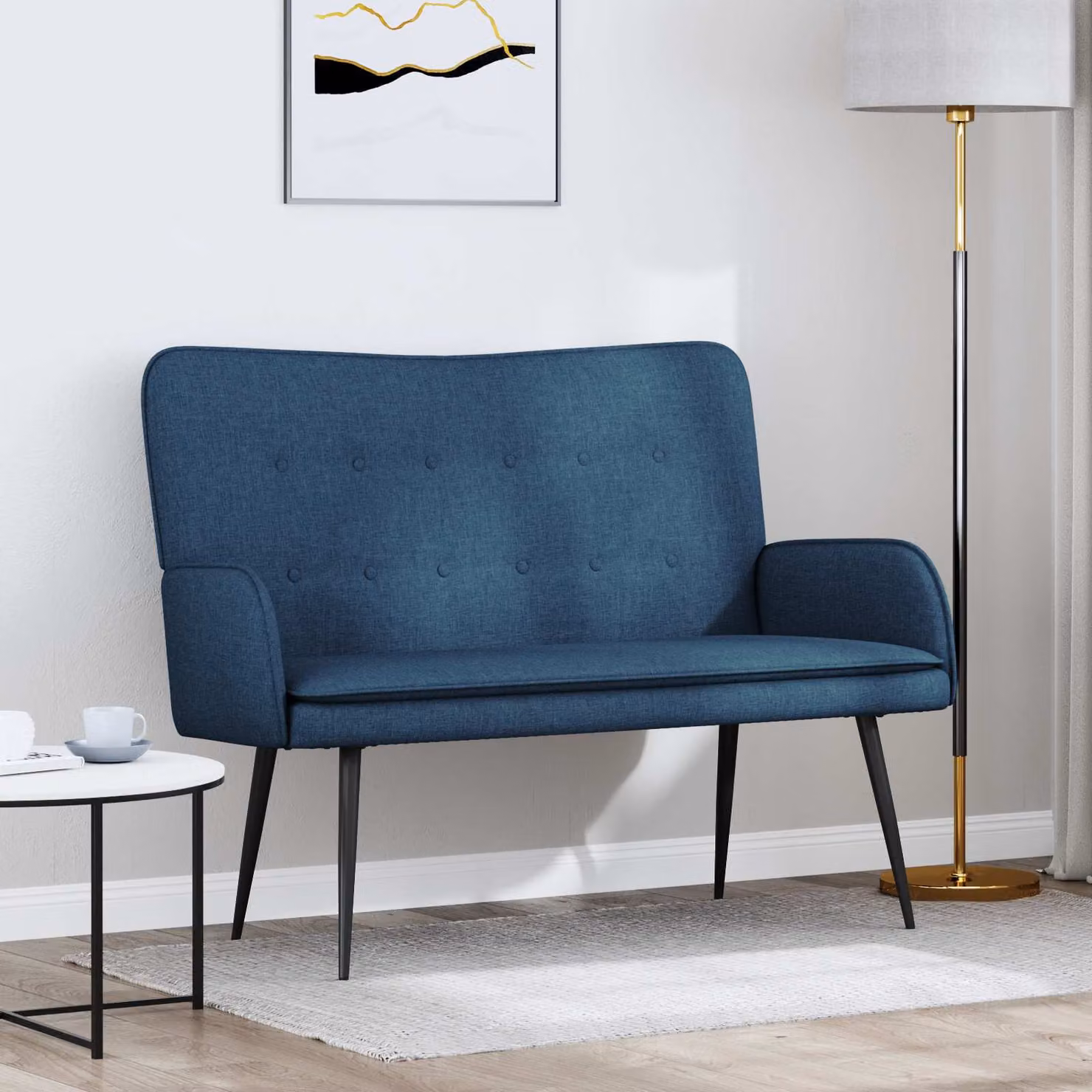 Divano a 2 posti moderno vidaXL in tessuto blu L: 115 cm, P: 61 cm, H: 87 cm