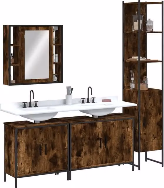 Set Mobili da Bagno 4 pz Rovere Fumo in Legno Multistrato 3214752