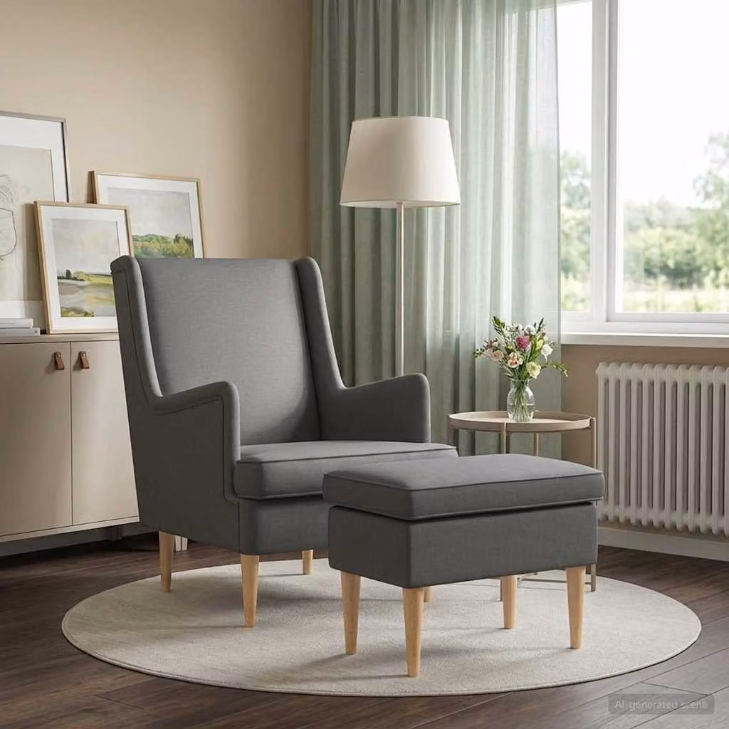Set di Poltrona con Ottomano vidaXL in Tessuto Grigio per Soggiorno e Camera da Letto