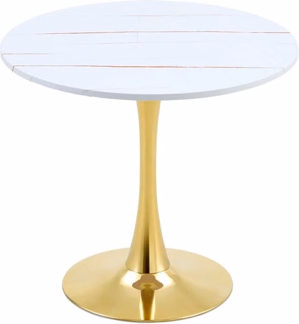 Tavolo da Pranzo rotondo con base in metallo - per cucina e soggiorno - in MDF e metallo - bianco