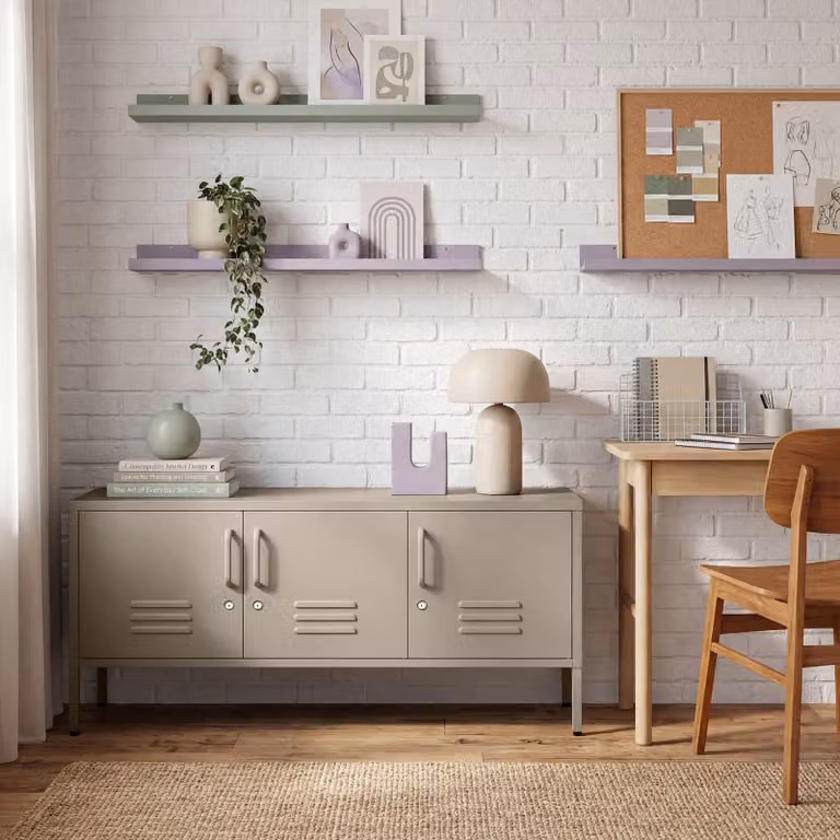 Credenza moderna TecTake GmbH in colore beige laccato per soggiorno, cucina o ufficio, L: 120 cm, P: 37,5 cm, H: 55,5 cm