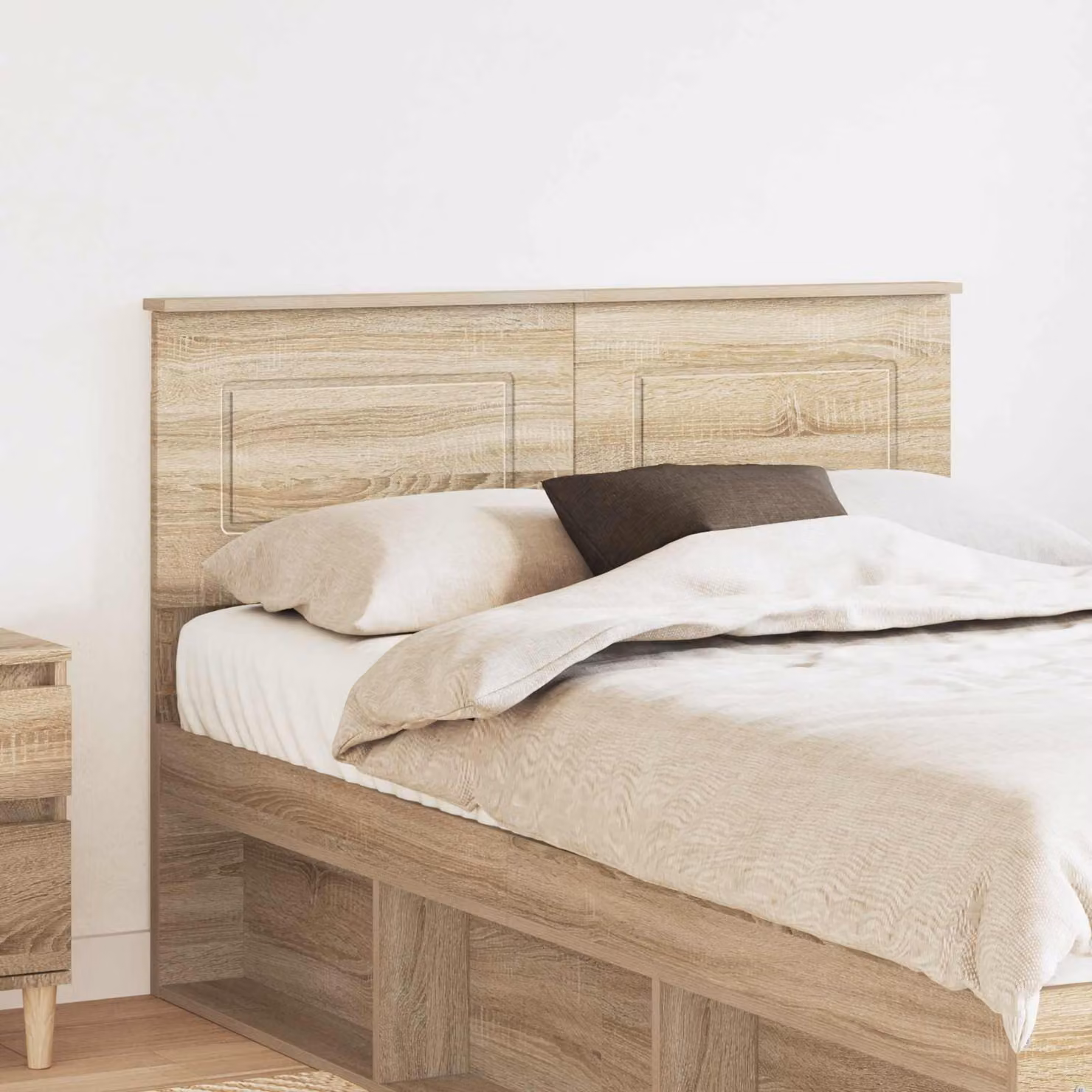 Testiera per letto moderna vidaXL in legno ingegnerizzato color rovere sonoma, L: 123 cm, H: 90 cm, P: 3 cm