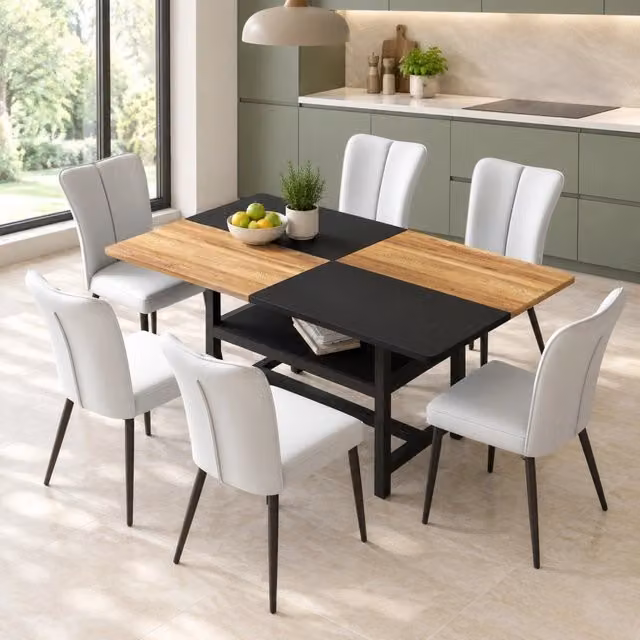 Set tavolo da pranzo rettangolare 160 cm con 4 sedie in PU grigio chiaro