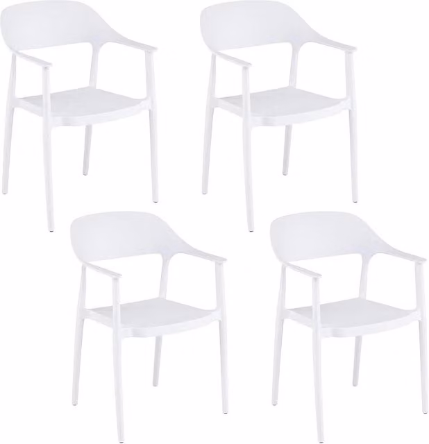 Sedia da Pranzo Ergonomica Costway in Plastica con Braccioli e Schienale Cavo, Impilabile, Bianca, Set da 4 Pezzi