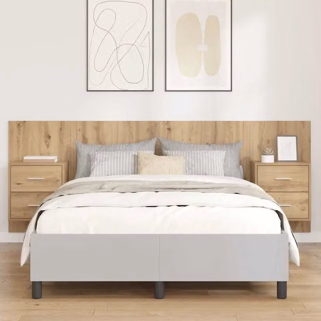 Testata con Comodino 3 pz-Set di 3 Testiera con Contenitore Rovere artigianale Legno multistrato 907766
