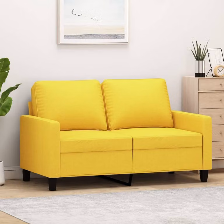 Divano a due posti, colore giallo chiaro, 120 cm, rivestito in tessuto