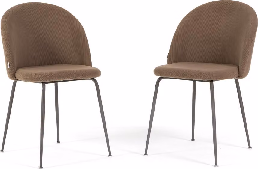 Set di 2 sedie da pranzo imbottite in velluto a coste, gambe in metallo, design elegante per cucina, sala da pranzo, bar e ristoranti - SARA - Marrone chiaro/taupe