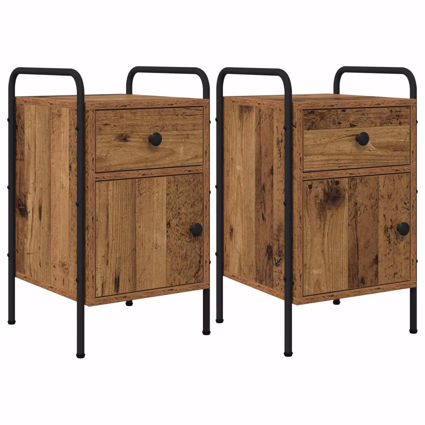 Set di 2 Armadi da Notte vidaXL in Stile Industrial, Colore Marrone e Nero, L/P/H: 35 x 36,5 x 61 cm