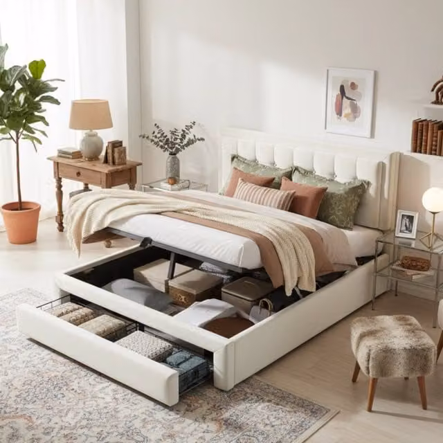 letto imbottito velluto beige 140 x 200 cm
